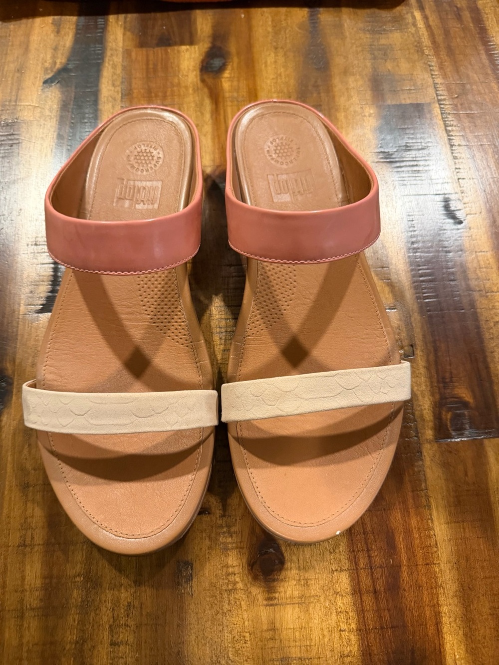 Fitflop Slide Sandals in Pink and Cream